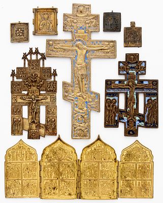 LOT OF 8 RUSSIAN METAL ICONS. 19th c. 
from 4.8 x 5 cm to 36.5 x 19 cm, total weight: 3.33 kg 