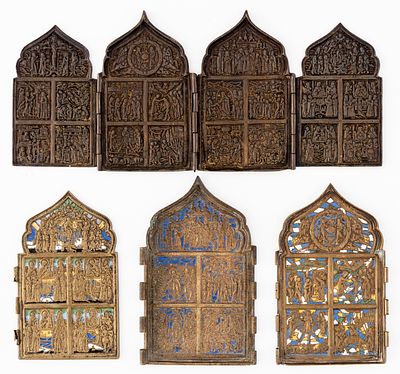 LOT OF 4 RUSSIAN METAL ICONS. 19th c. 
from 16.2 x 10 cm to 15.3 x 35 cm, total weight: 1.9 kg 