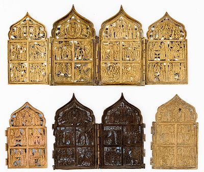 LOT OF 4 RUSSIAN METAL ICONS. 19th c. 
from 14 x 9 cm to 17 x 38.3 cm, total weight: 1.58 kg 