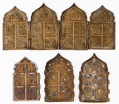LOT OF 4 RUSSIAN METAL ICONS. 19th c. 
from 15.5 x 9.5 cm to 17 x 40 cm, weight total: 1.7 kg 