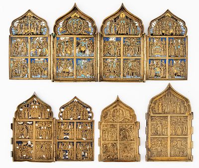 LOT OF 4 RUSSIAN METAL ICONS. 19th c. 
from 15 x 9 cm to 18 x 41 cm, total weight: 2.52 kg 
(538 