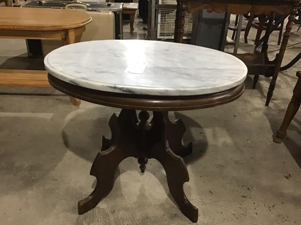 Lot 59: OVAL MARBLE TOP TABLE