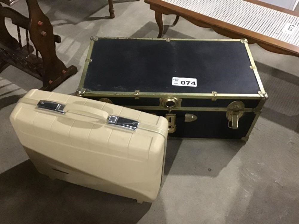 Lot 74: BLACK TRUNK, VINTAGE SUITCASE