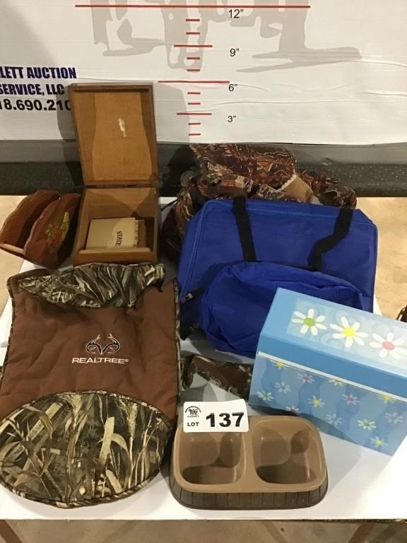 Lot 137: REAL TREE VEST, BOXES, BAGS
