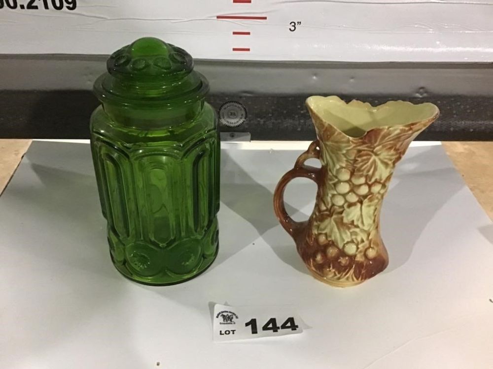 Lot 144: MC COY VASE, GREEN CANISTER