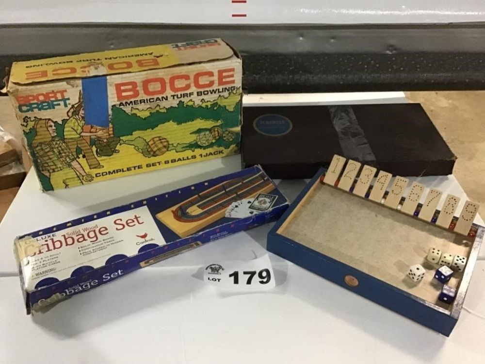 Lot 179: BOCCE BALL, CRIBBAGE, SCRABBLE GAMES
