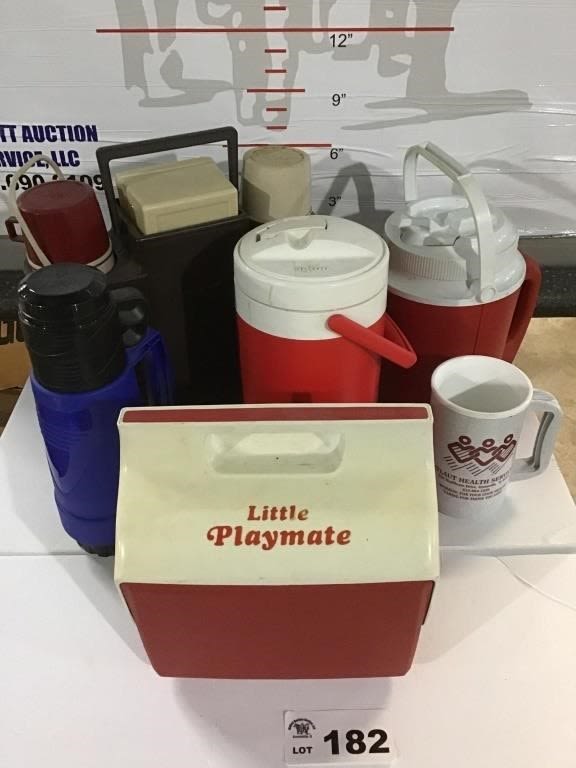 Lot 182: VINTAGE COOLERS, THERMOS