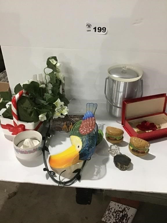 Lot 199: ICE BUCKET, PARROT ON STAND, DECOR