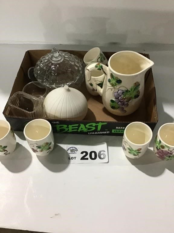 Lot 206: PITCHER, CUPS DISH