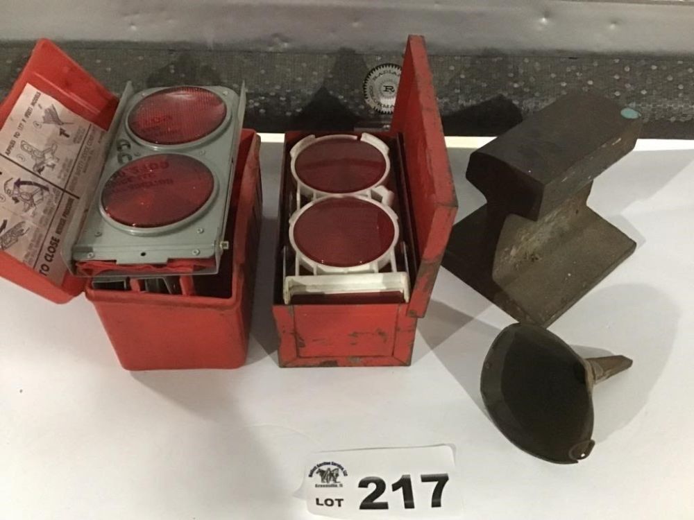 Lot 217: RAILROAD IRON, REFLECTORS, FUNNEL