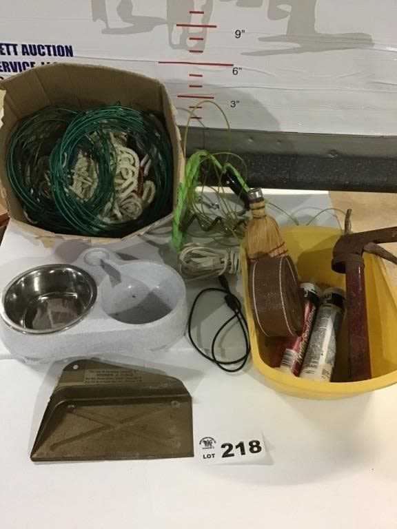Lot 218: DOG SUPPLIES, ROPE, BROOM, CAULK