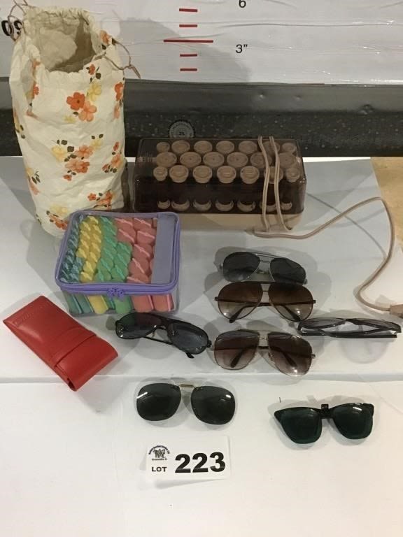 Lot 223: SUNGLASSES, HOT ROLLERS, CURLERS