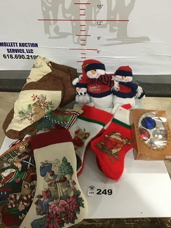 Lot 249: CHRISTMAS STOCKINGS, TREE SKIRT, STL CARDINALS