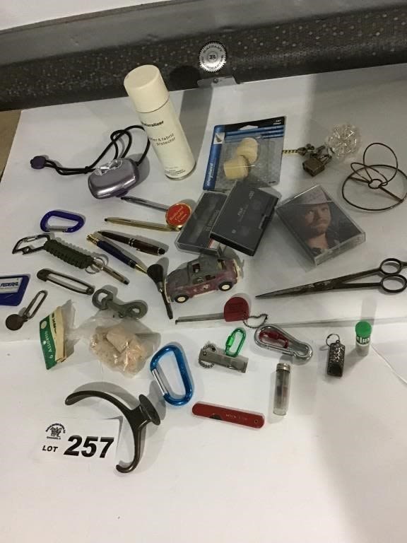 Lot 257: PENS, CLIPS, CASSETTES, MISC ITEMS