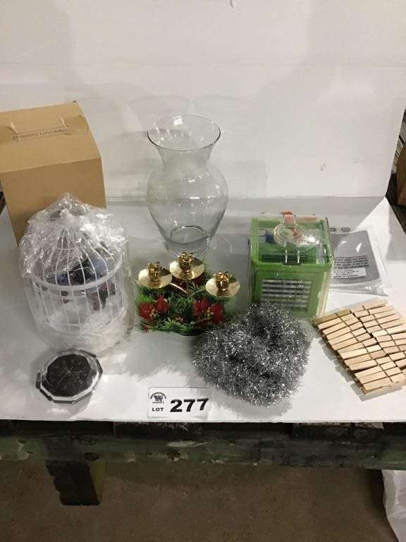 Lot 277: CHIRPING BIRDS,, VASE, FOOD CHOPPER,CLOTHS PINS