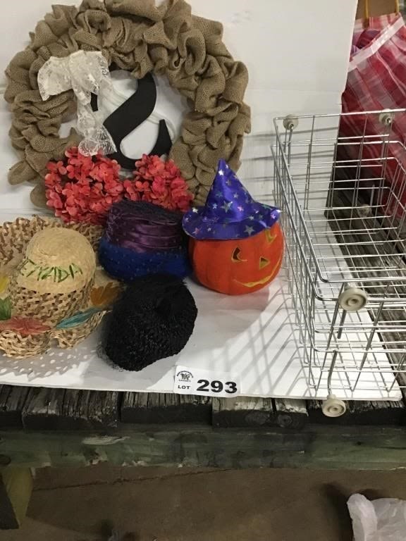 Lot 293: HATS, PUMPKIN, WIRE BASKET