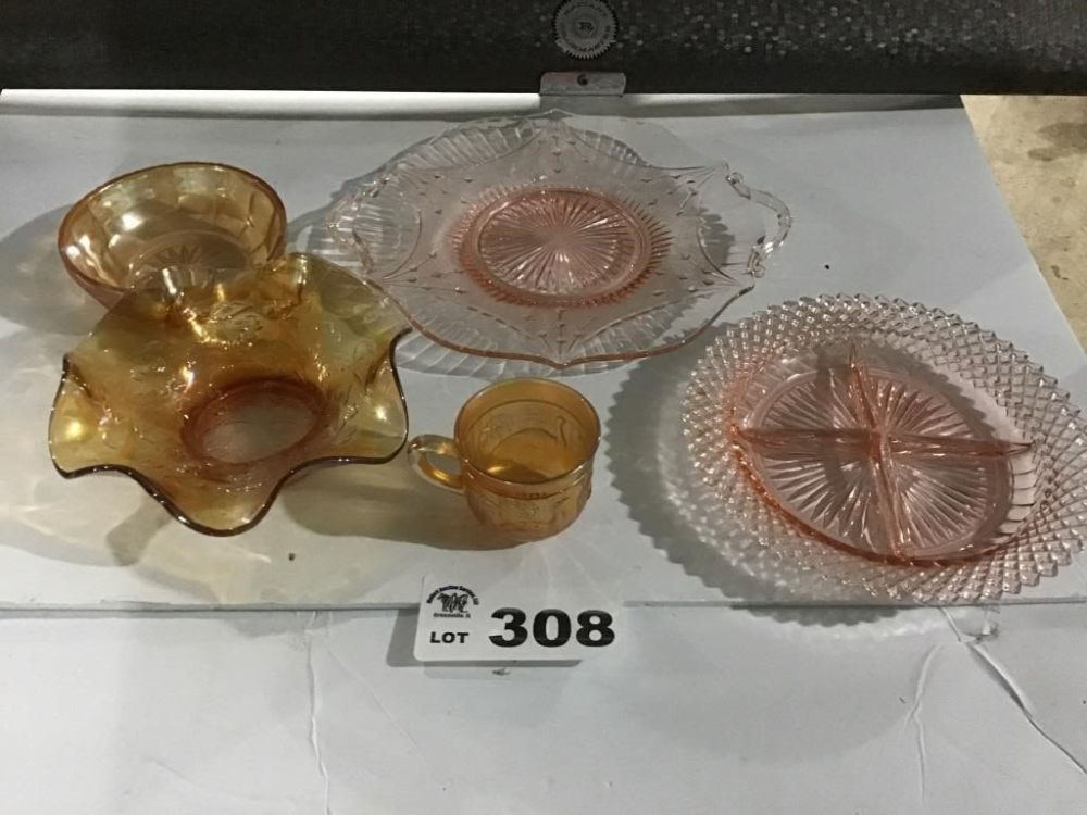 Lot 308: PINK, CARNIVAL WARE GLASS