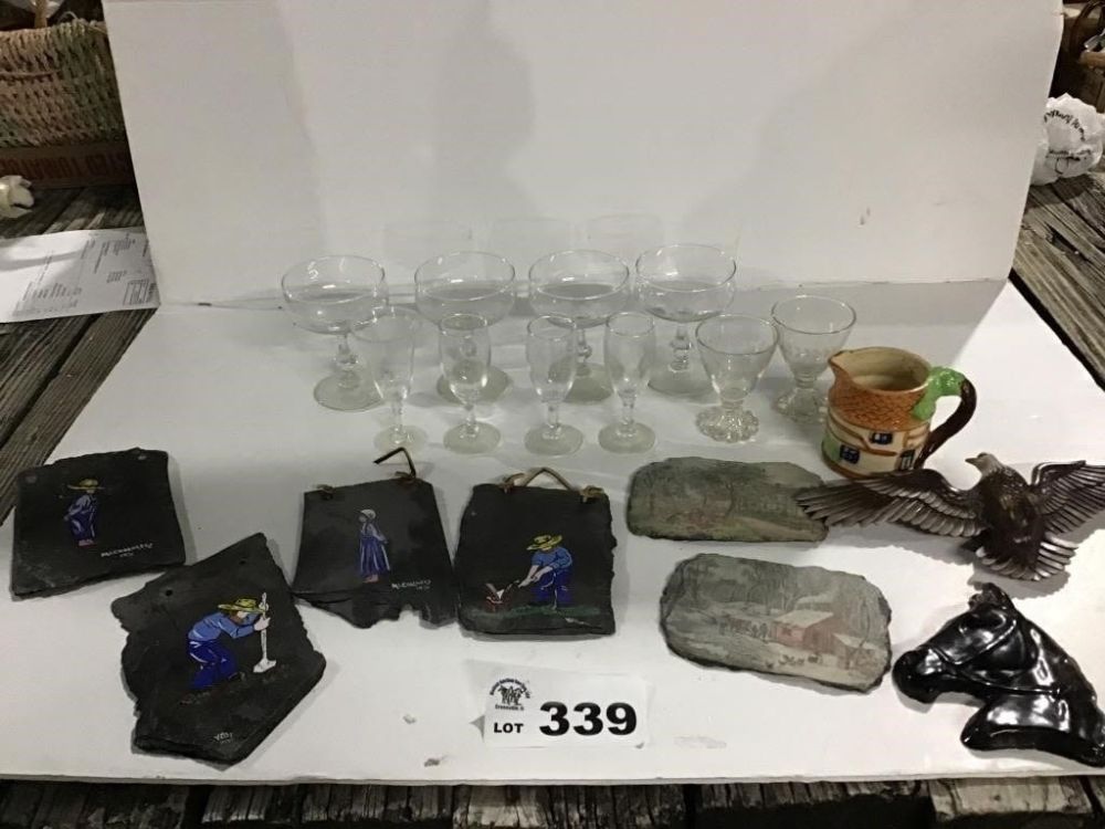 Lot 339: STEMWARE, SLATE PLAQUES, HORSE, EAGLE