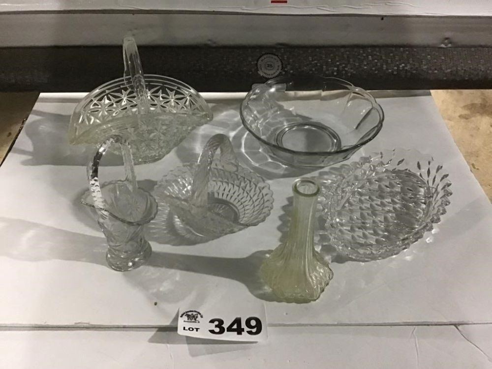 Lot 349: GLASS BASKETS, BOWLS