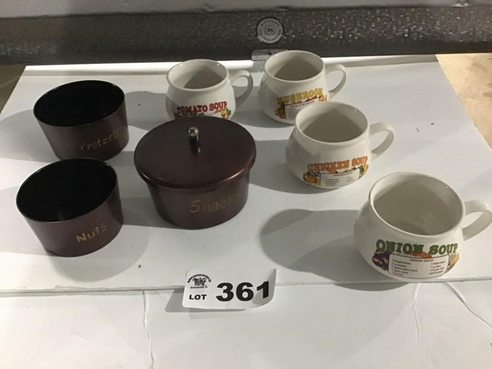 Lot 361: SOUP MUGS, SNACK CONTAINERS