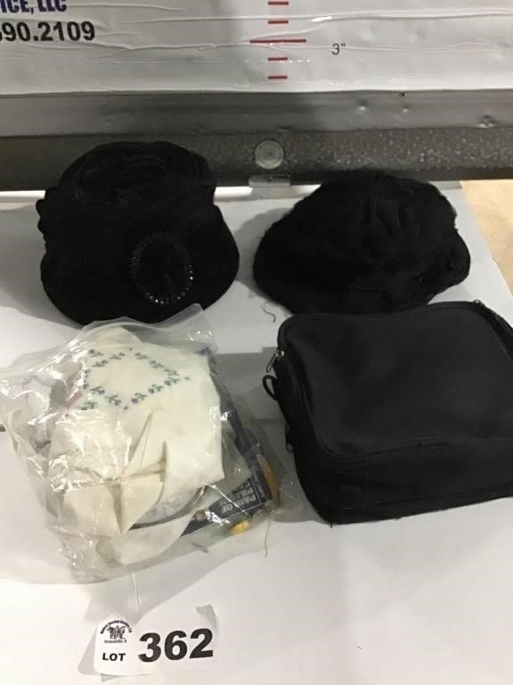 Lot 362: LADIES HATS, EMBROIDERED KIT, BAG
