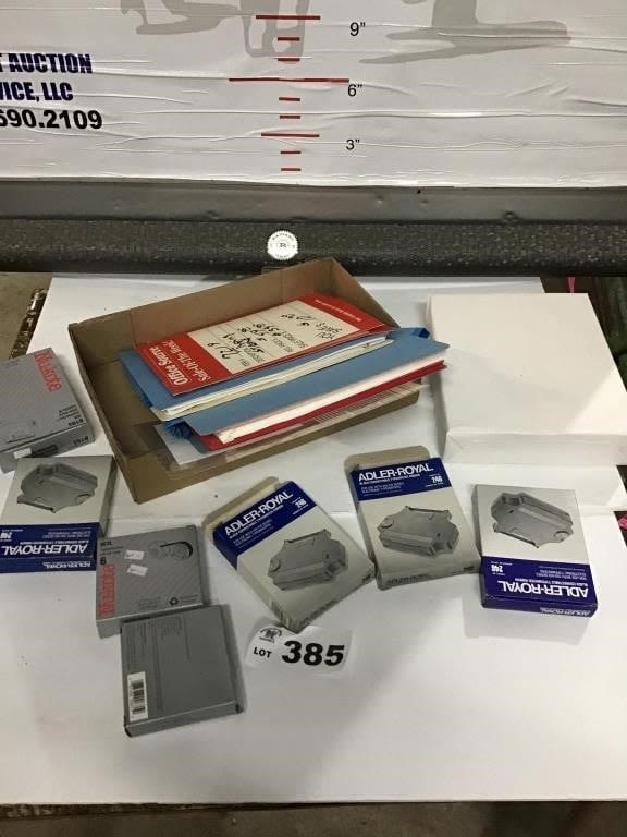 Lot 385: TYPEWRITER CARTRIDGES, PAPER, FOLDERS