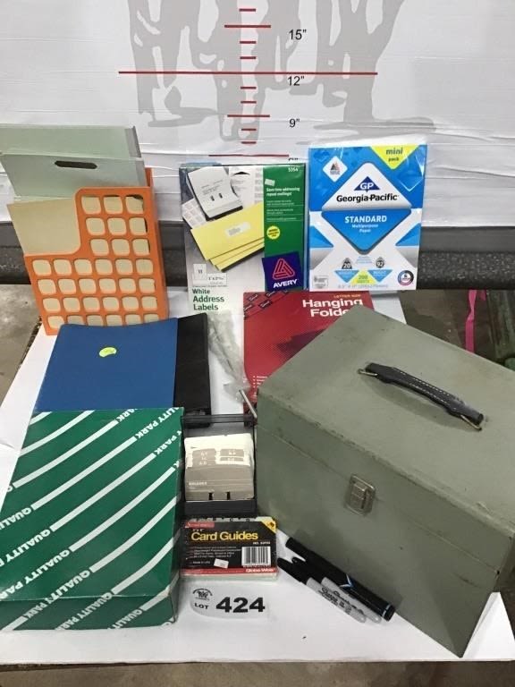 Lot 424: OFFICE SUPPLIES, METAL BOX
