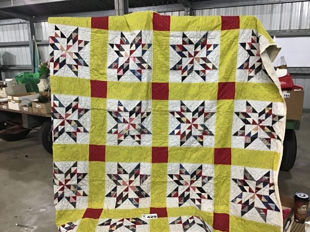 Lot 429: FULL SIZE QUILT, stained on back