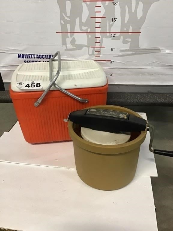 Lot 458: COOLER, ICE CREAM MAKER