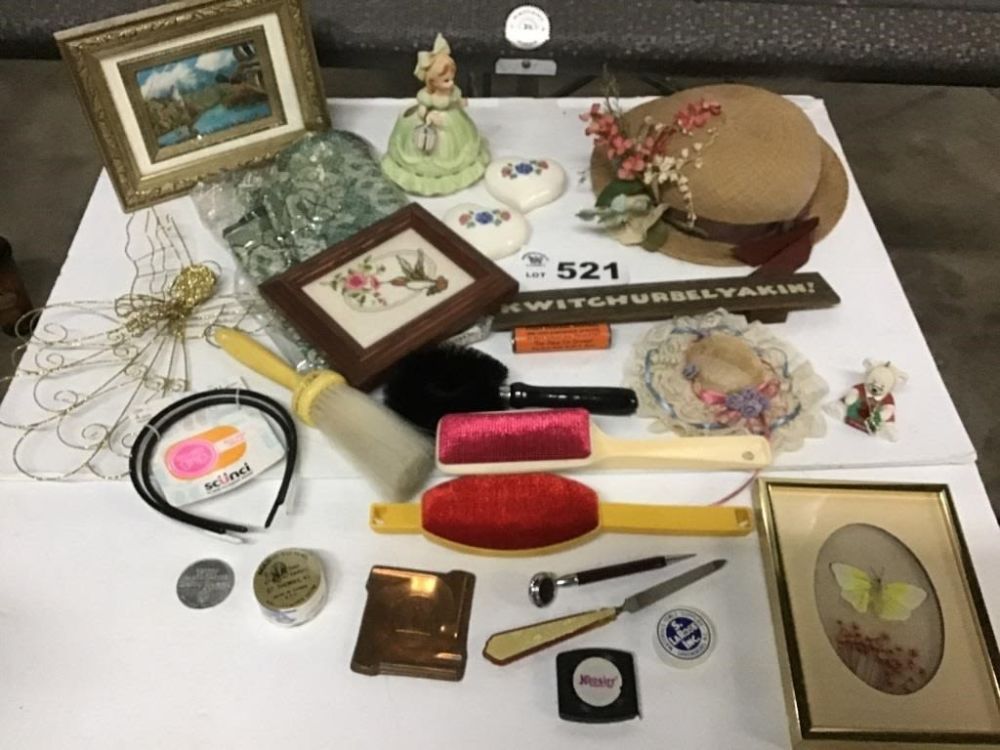 Lot 521: HAT, PICTURES, LINT BRUSHES, MISC
