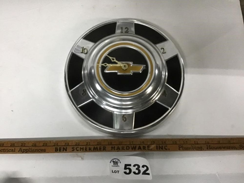 Lot 532: CHEVY HUBCAP CLOCK