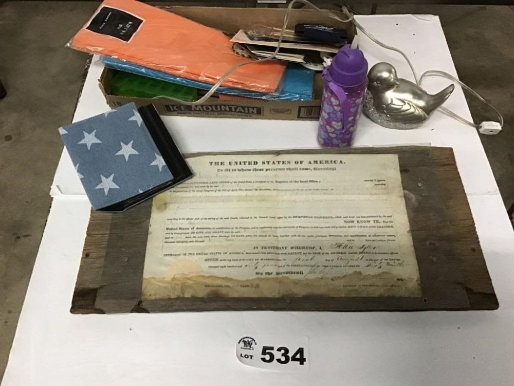 Lot 534: BIRD LIGHT, TABLECLOTHES, LAND GRANT CERTIFICATE