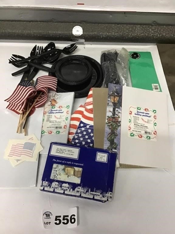 Lot 556: PLASTIC GOODS, STATIONARY, FLAGS, DECALS