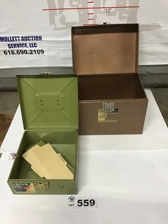 Lot 559: METAL FILE BOXES W KEYS