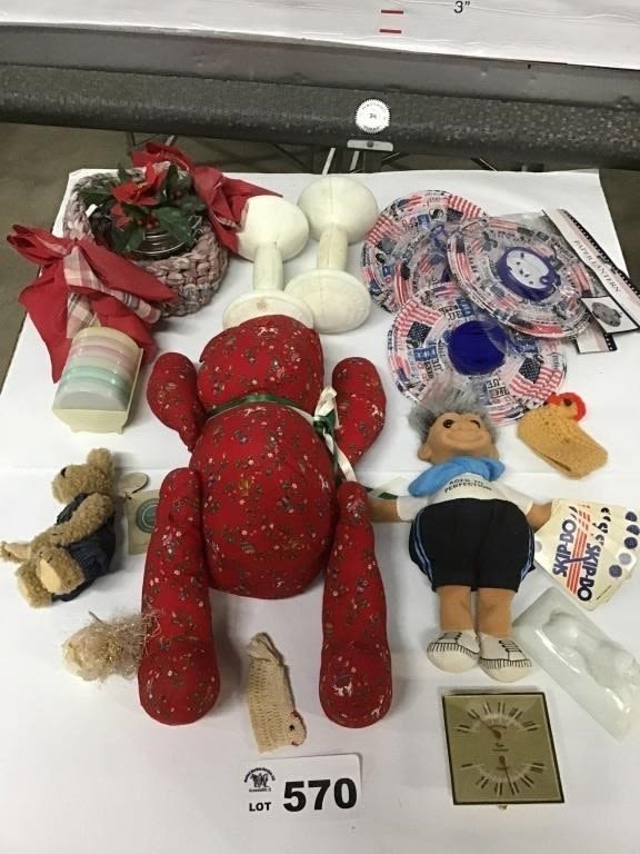 Lot 570: BEARS, TROLL, PAPER LANTERNS, WEIGHTS, TUPPERWARE