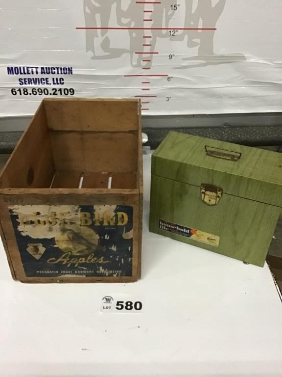 Lot 580: BLUE BIRD APPLE BOX, METAL FILE BOX, no key