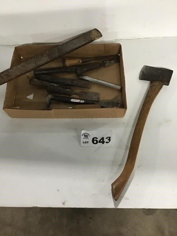 Lot 643: HATCHET, RASP, CHISELS