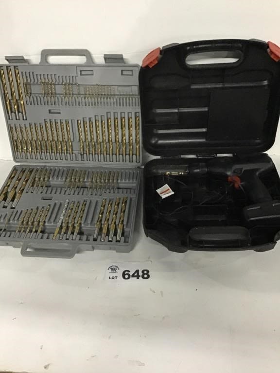 Lot 648: BLACK AND DECKER CORDLESS DRILL,  DRILL BITS