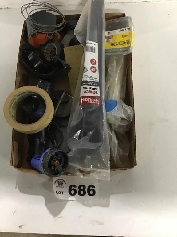 Lot 686: ZIP TIES, TAPE, WATER NOZZLE