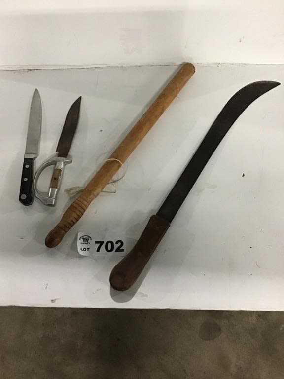 Lot 702: MACHETE, BILLY CLUB,  KNIVES