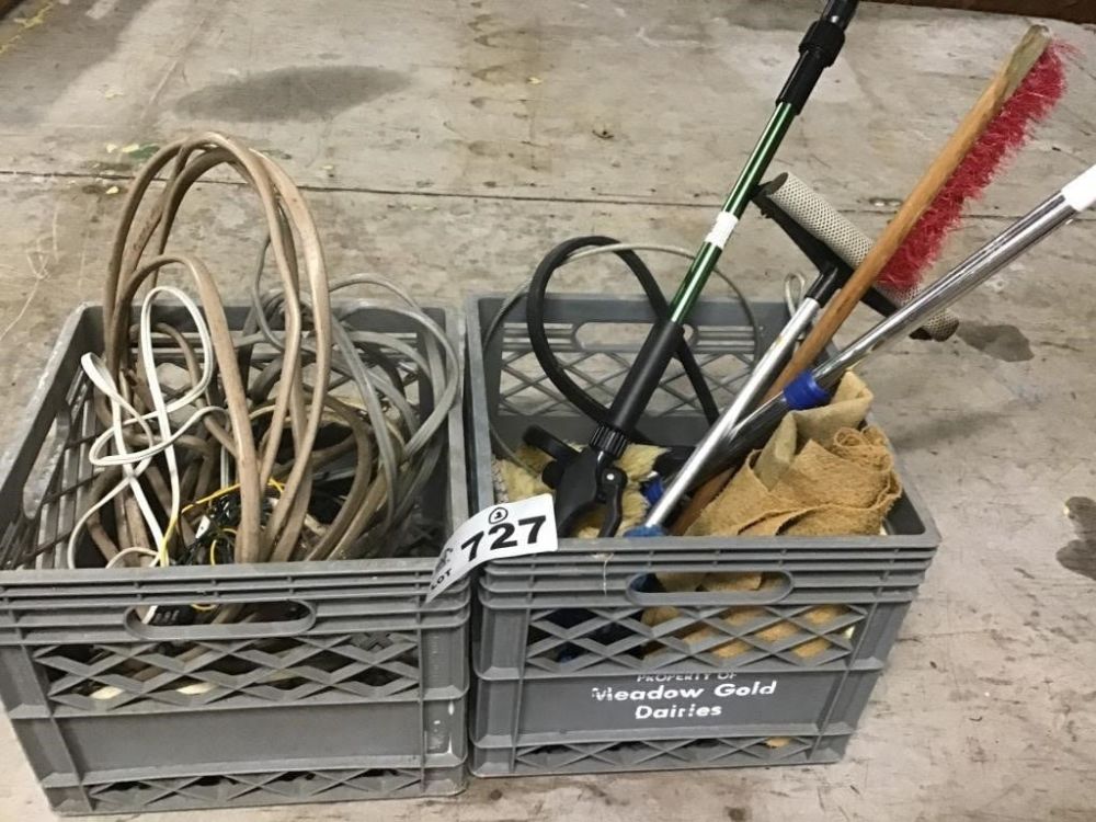 Lot 727: MILK CRATES, CAR WASH SUPPLIES, SCRAP WIRE