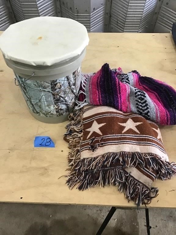 Lot 28: CAMPING BUCKET,  THROWS