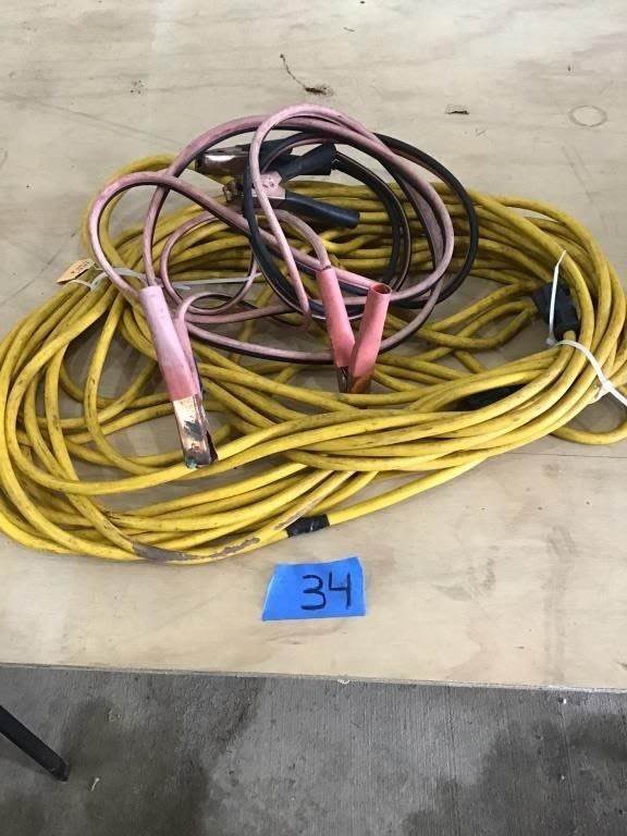 Lot 34: 100 FT.  EXTENSION CORD,  JUMPER CABLES