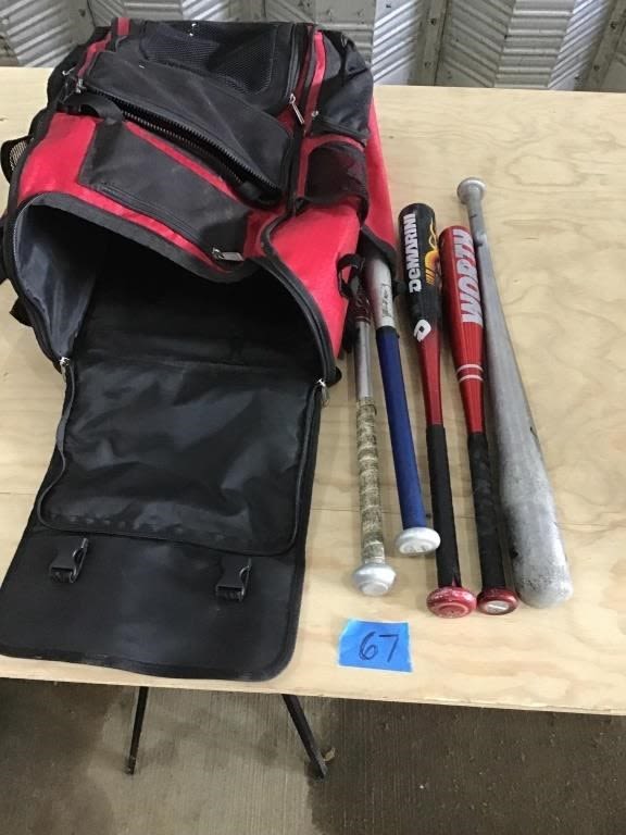 Lot 67: BASEBALL BAG AND BATS
