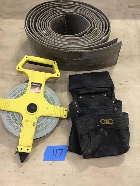 Lot 117: 200. FOOT TAPE MEASURE,  TOOL POUCH, BELTING