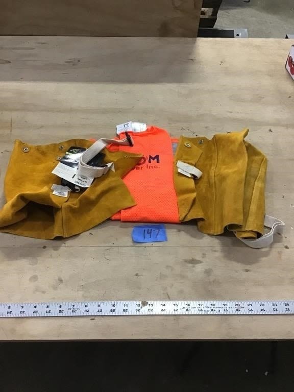 Lot 147: SAFETY VEST,  WELDING LEATHERS