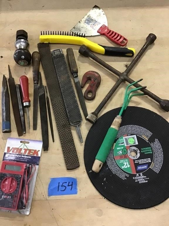 Lot 154: TOOLS, FILES, MULTIMETER, CUT OFF WHEELS, OTHER