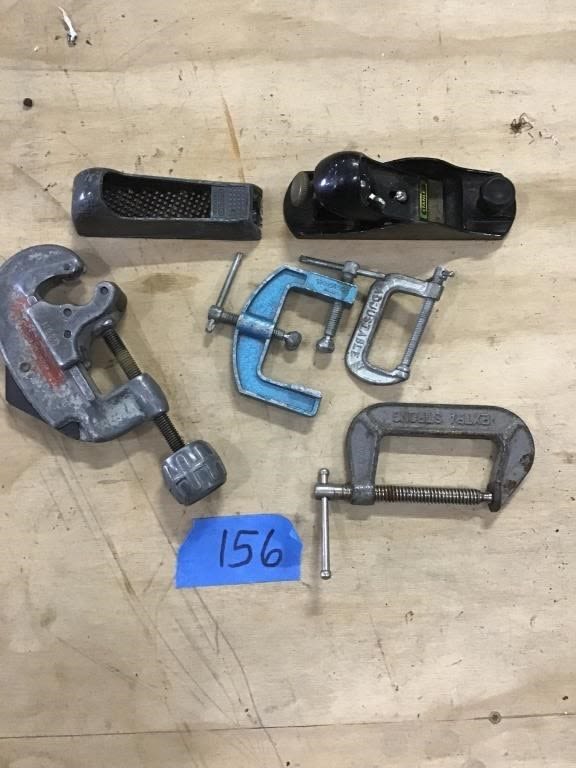 Lot 156: PIPE CUTTER,  CLAMPS,  RASP
