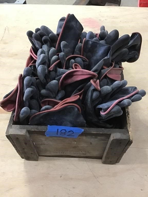 Lot 182: BOX RUBBER GLOVES,   WOOD BOX