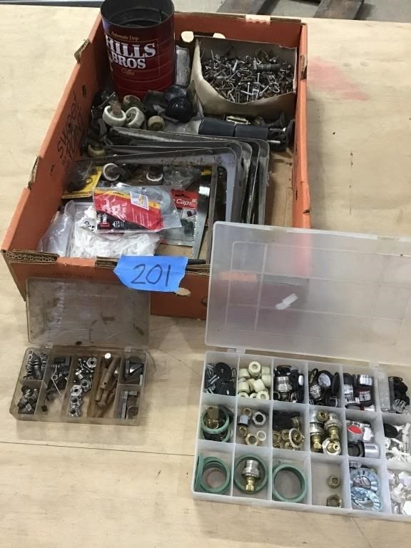 Lot 201: BOX HARDWARE, FAUCET REPAIR, CASTERS